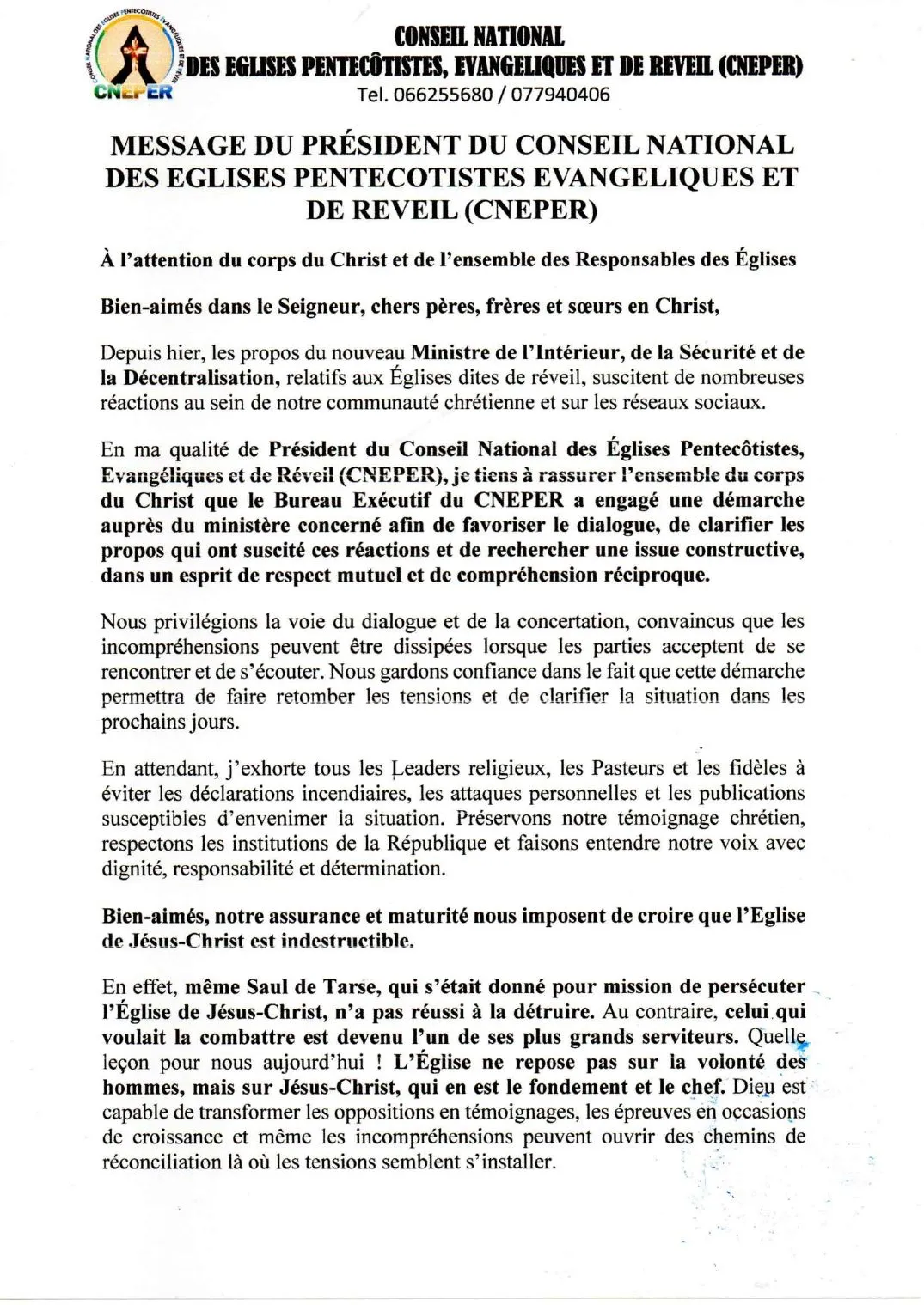 Message du président du CNEPER, page 1